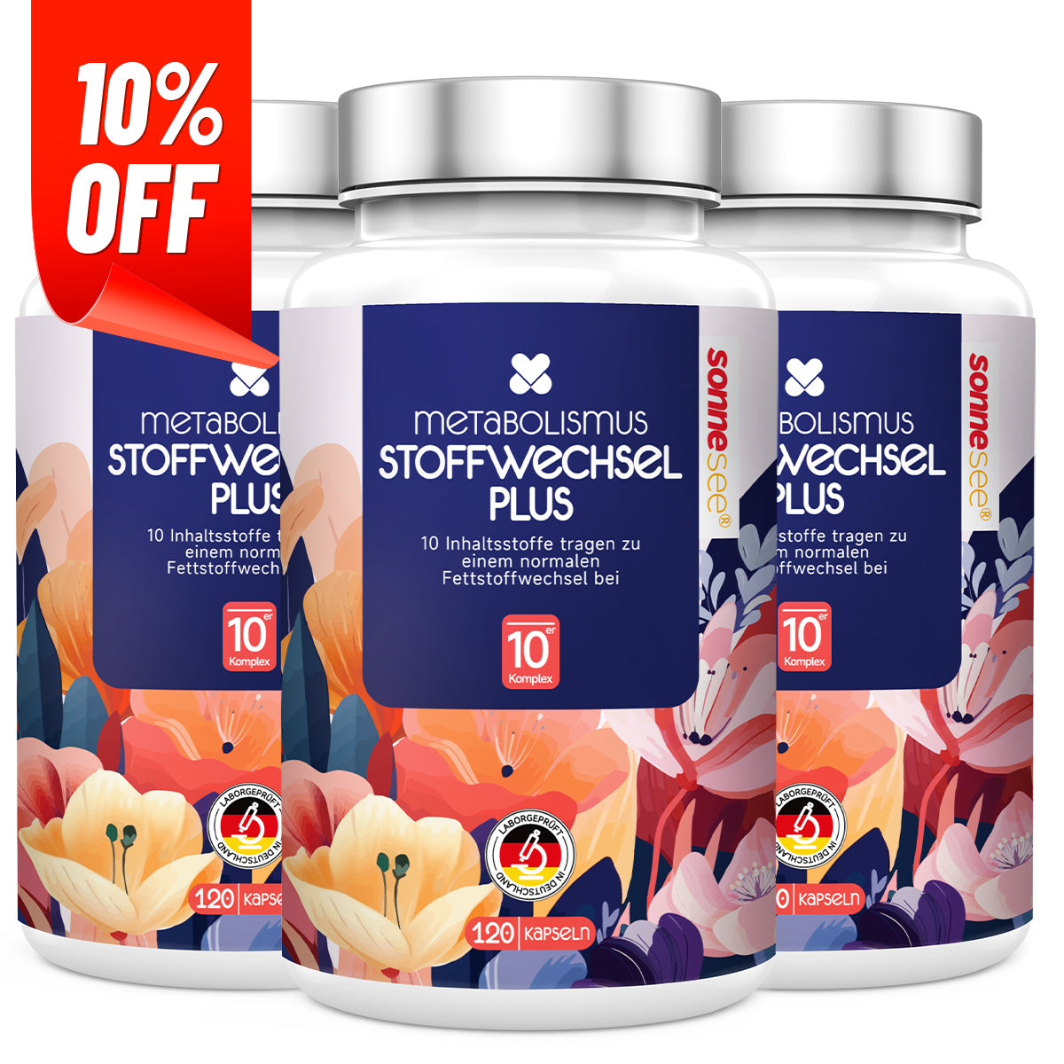 Stoffwechsel 10 in 1 Komplex Hochdosiert mit L-Carnitin Grünem Tee Cholin wilder indischer Spargel Bittermelone Garcinia Cambogia & Chrom Apfelessig Kapseln in Deutschland produziert