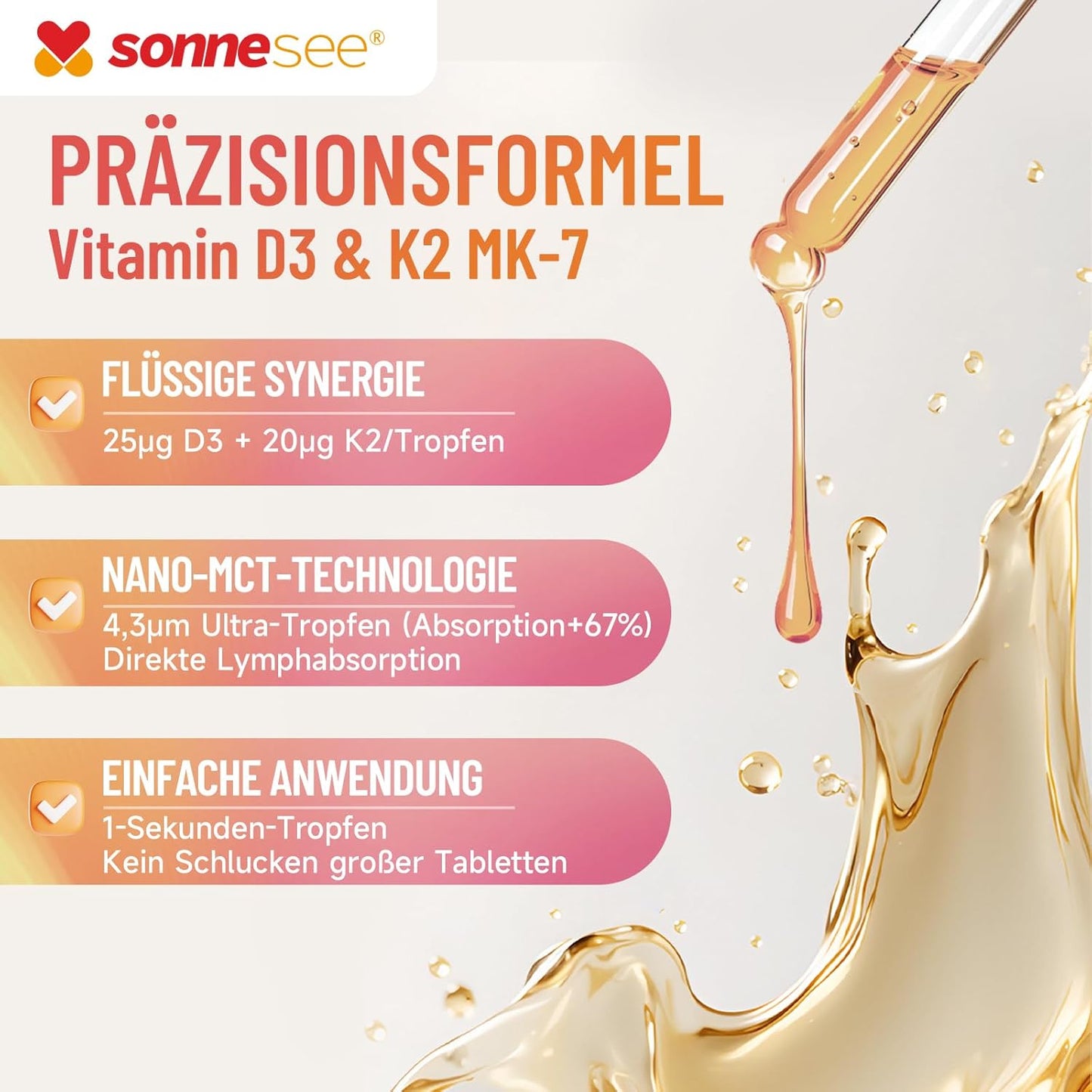 Sonnesee® Vitamin D3/K2 Tropfen Orangenaroma