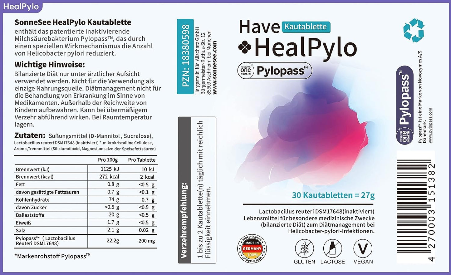 HealPylo Kautabletten mit Pylopass™ und Lactobacillus reuteri DSM17648