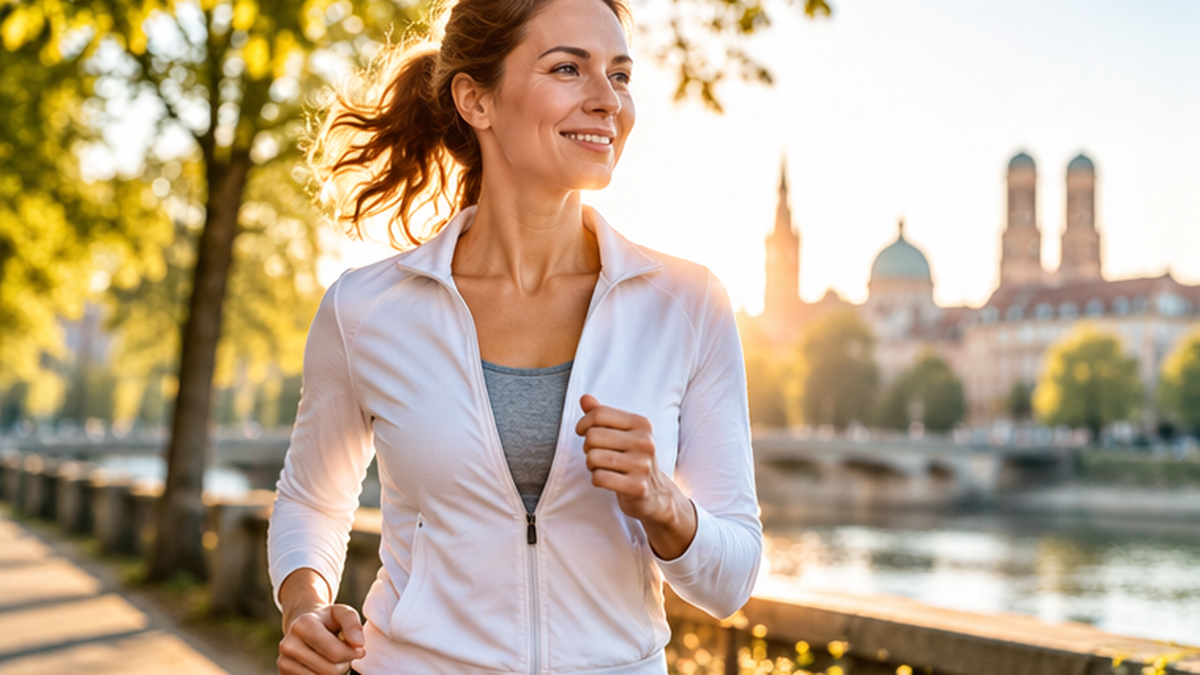 Frau beim lockeren Lauf an einem Fluss