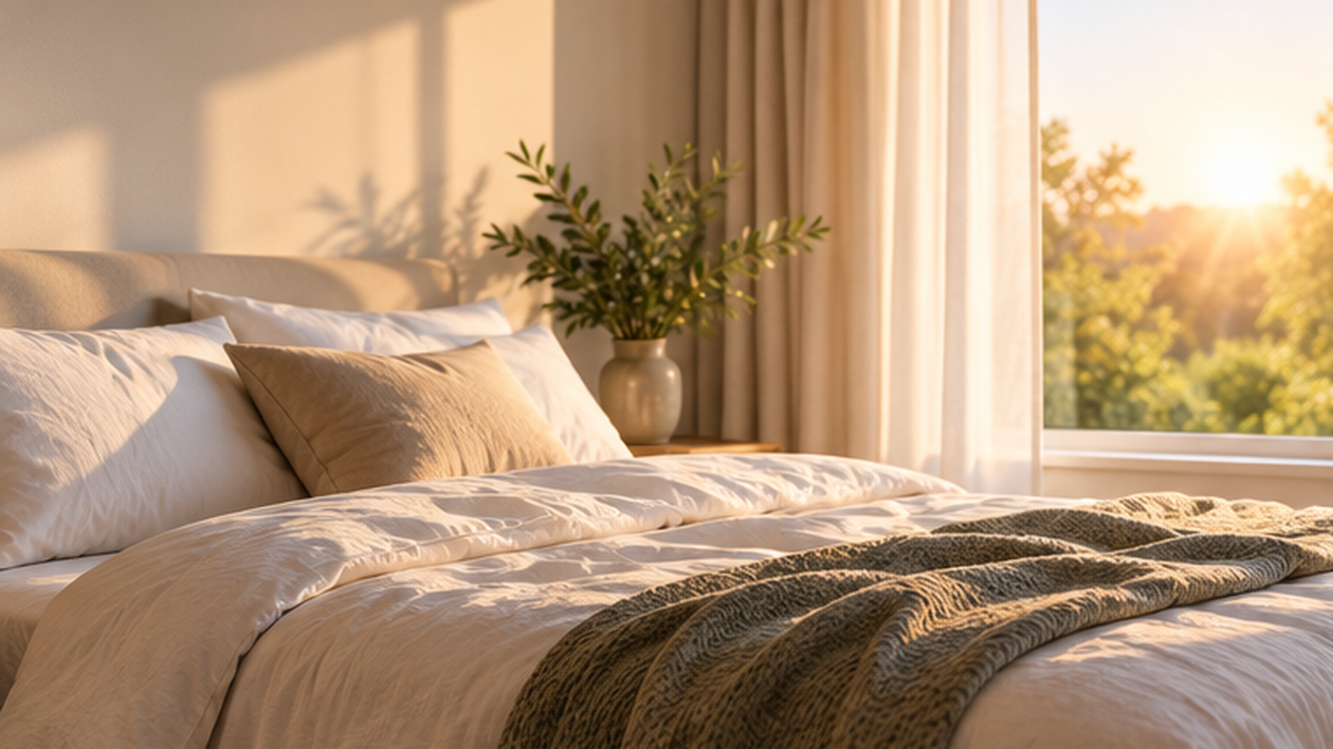 Ruhiges Schlafzimmer mit natürlichem Morgenlicht
