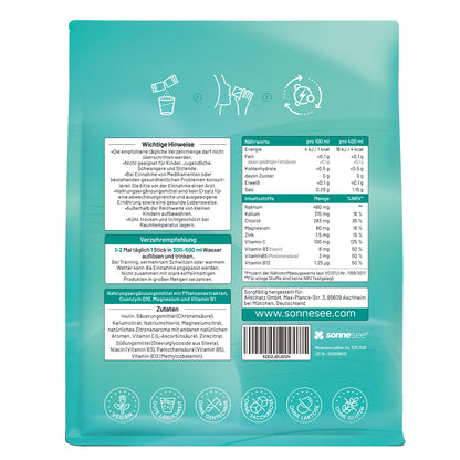 Sonnesee Elektrolyte Pulver   – 30 Sticks | Zuckerfrei | Mit Natrium, Kalium & Magnesium | Elektrolyt Getränkepulver für tägliche Hydration | Vegan