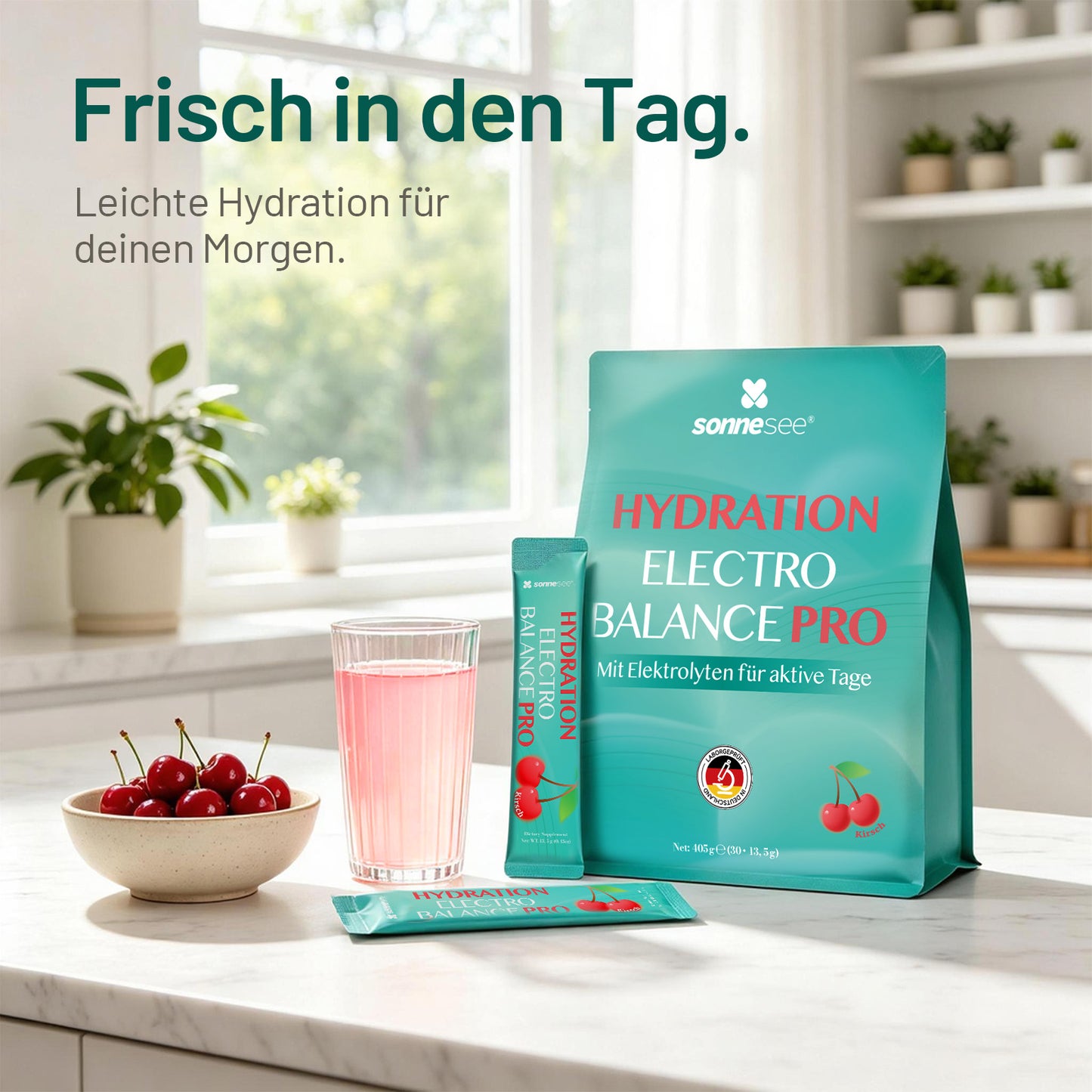 Sonnesee Elektrolyte Pulver   – 30 Sticks | Zuckerfrei | Mit Natrium, Kalium & Magnesium | Elektrolyt Getränkepulver für tägliche Hydration | Vegan