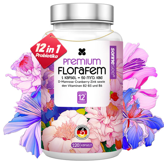 Sonnesee Premium FloraFem Kulturen Komplex 12 Bakterienstämme mit Mit D-Mannose, Cranberry, Zink und Vitaminen
