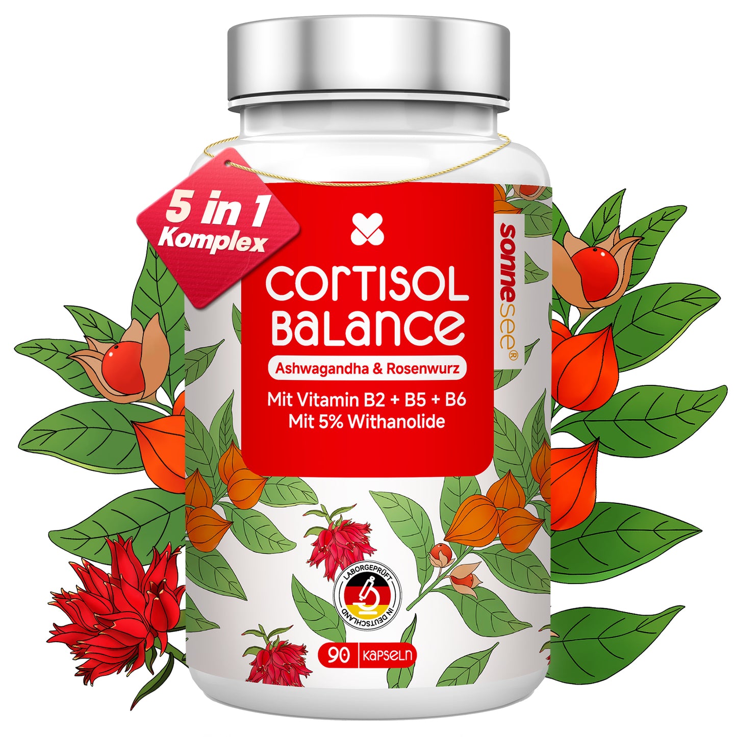 Cortisol Balance 5 in 1 Ashwagandha & Rhodiola Rosea pro Tag 600mg Komplex