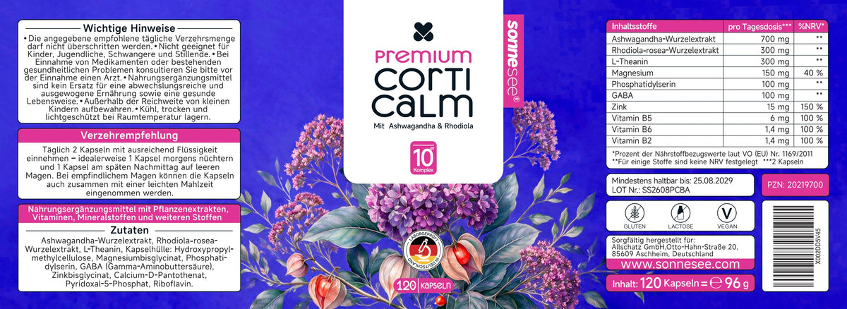 Premium Corti Calm mit Ashwagandha & Rhodiola – 120 Kapseln