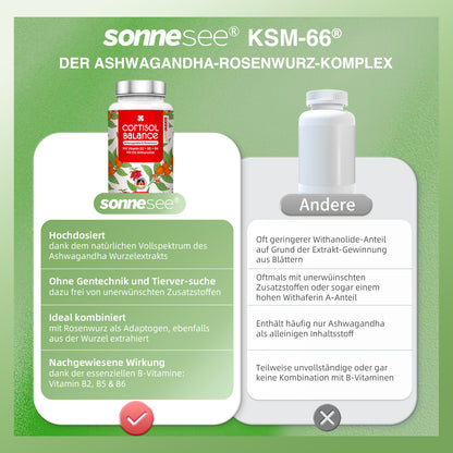 Cortisol Balance 5 in 1 Ashwagandha & Rhodiola Rosea pro Tag 600mg Komplex