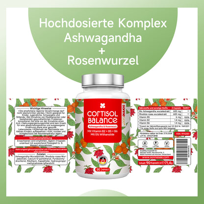 Cortisol Balance 5 in 1 Ashwagandha & Rhodiola Rosea pro Tag 600mg Komplex