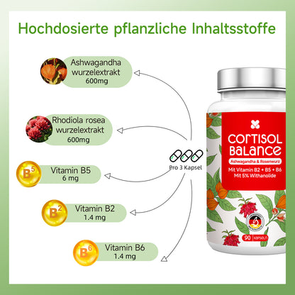 Cortisol Balance 5 in 1 Ashwagandha & Rhodiola Rosea pro Tag 600mg Komplex