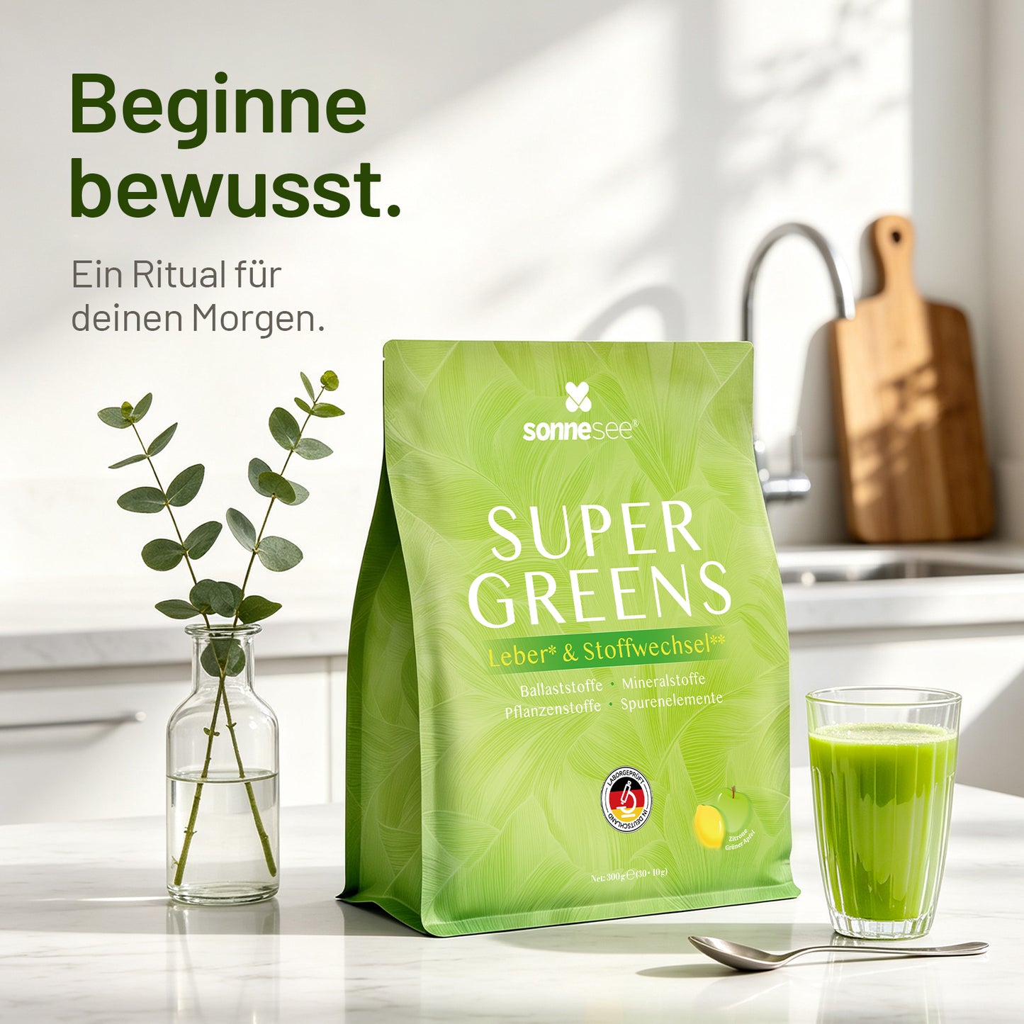SUPER GREENS für einen bewussten Alltag  Pflanzenstoffe · Ballaststoffe · Leber & Stoffwechsel · Spurenelemente