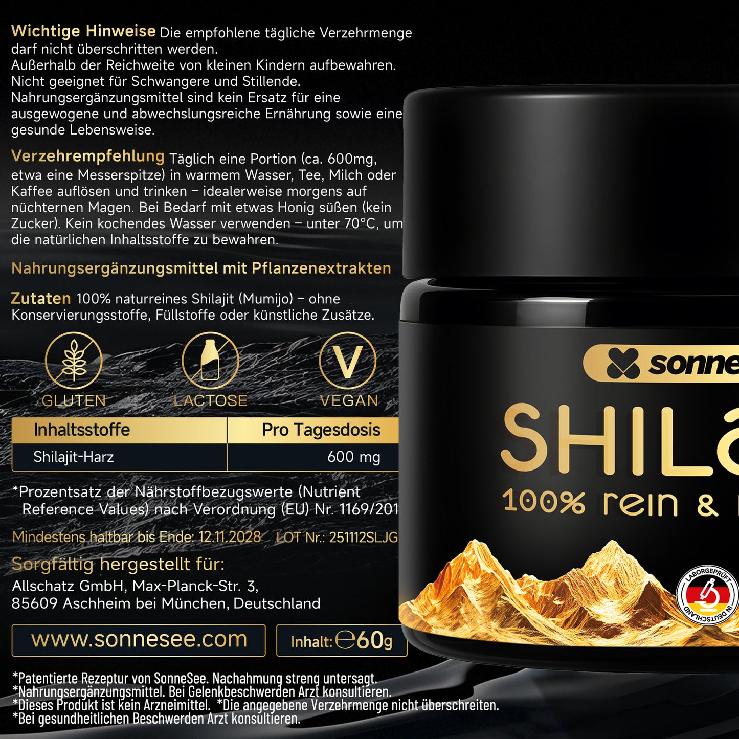 Sonnesee® Shilajit Harz – 100% rein & natürlich | 60 g