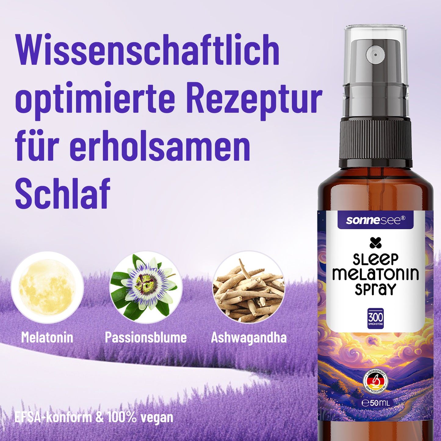 Sonnesee Sleep Spray Melatonin Ashwagandha mit Passionsblume, Lavendel & Vitamin B6
