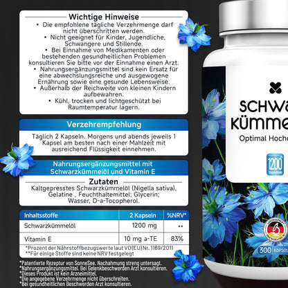 Sonnesee® Schwarzkümmelöl 1200 mg + Vitamin E | 300 Kapseln |