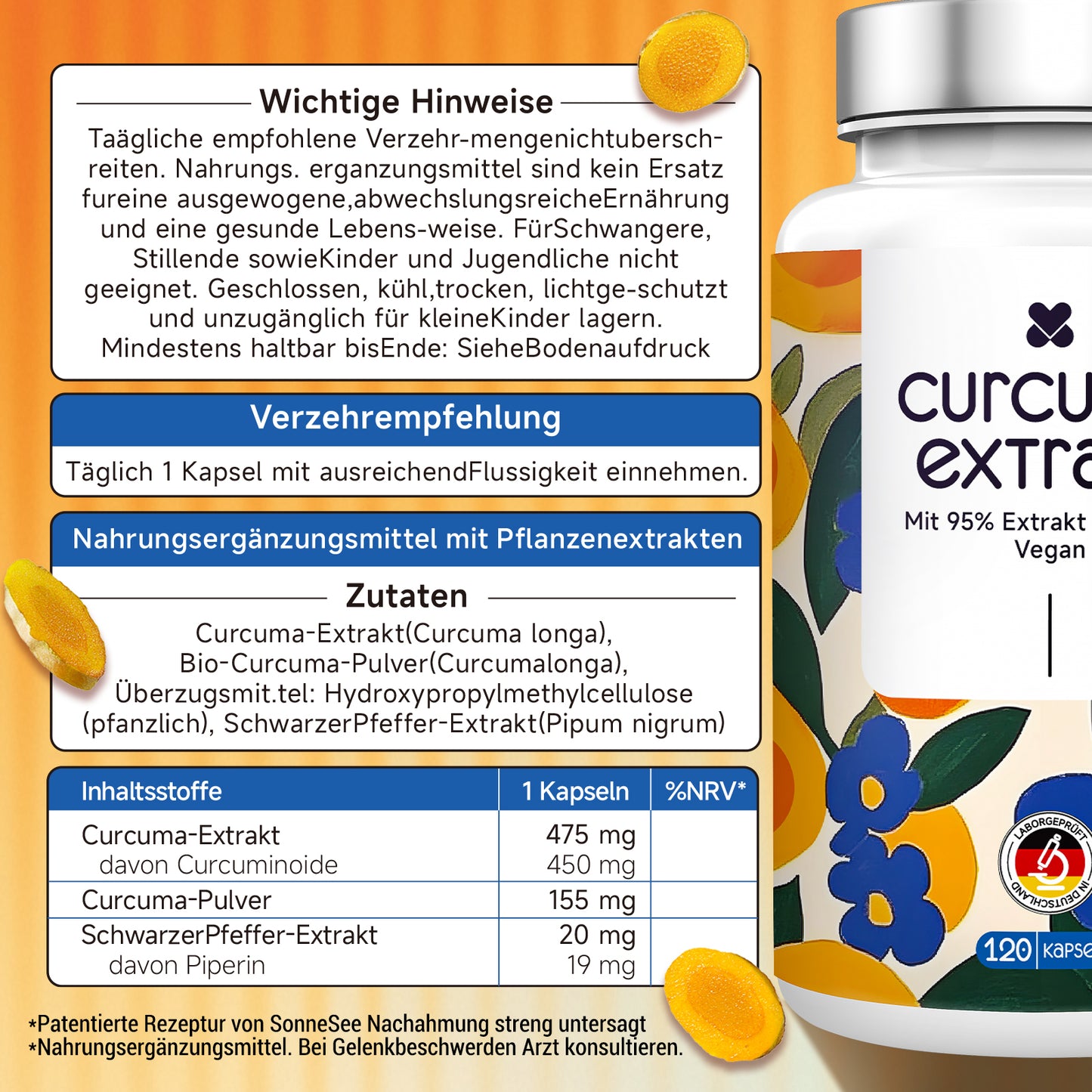 Sonnesee Curcuma Extrakt 120 Kapseln Hochdosiert