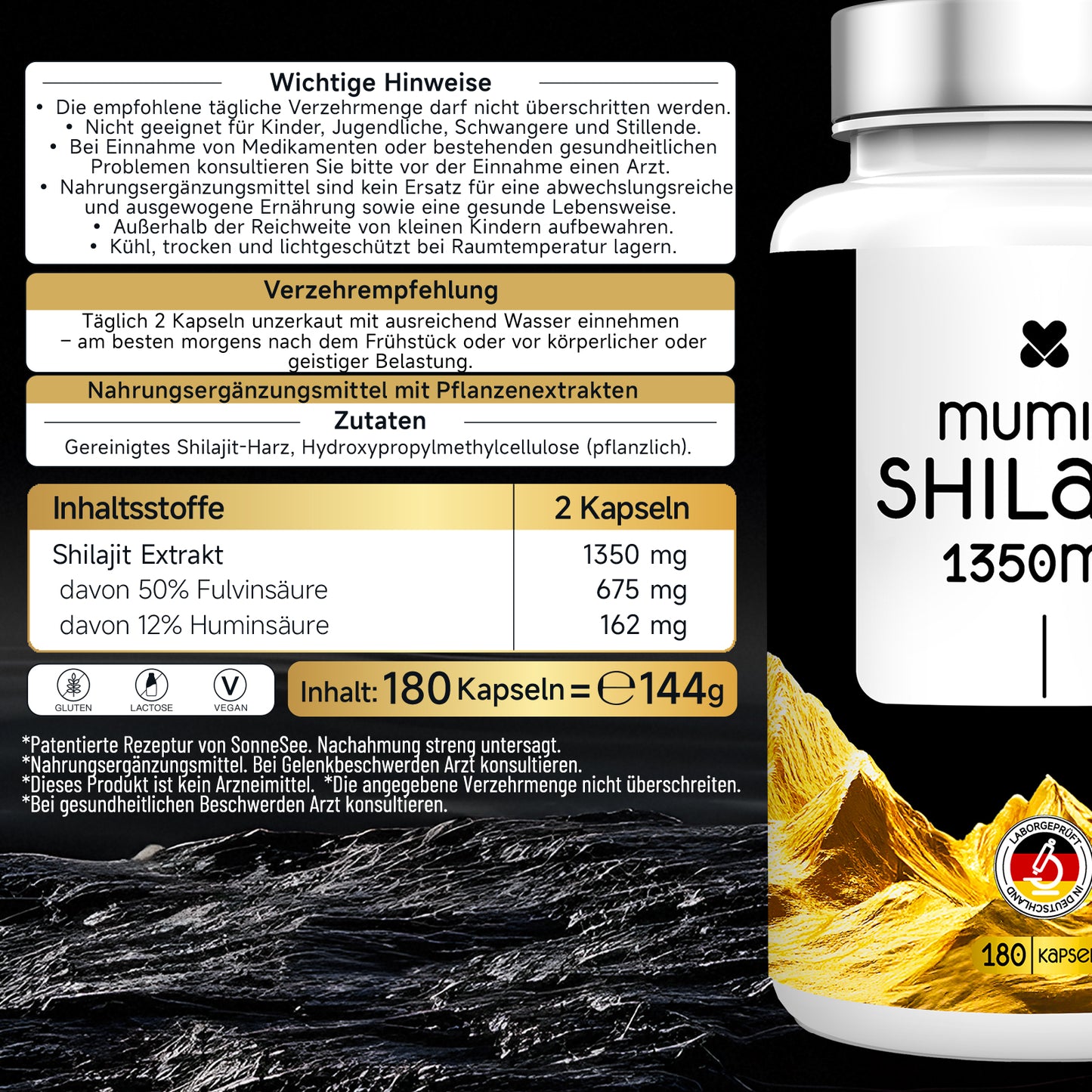 Sonnesee Mumijo Shilajit 1350 mg 180 Kapseln