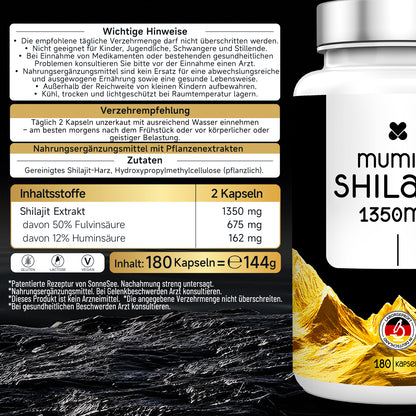Sonnesee Mumijo Shilajit 1350 mg 180 Kapseln