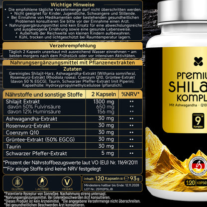 Sonnesee Premium Shilajit Komplex – Rein, Hochdosiert & Laborgeprüft | Mit Ashwagandha, Rhodiola & Q10