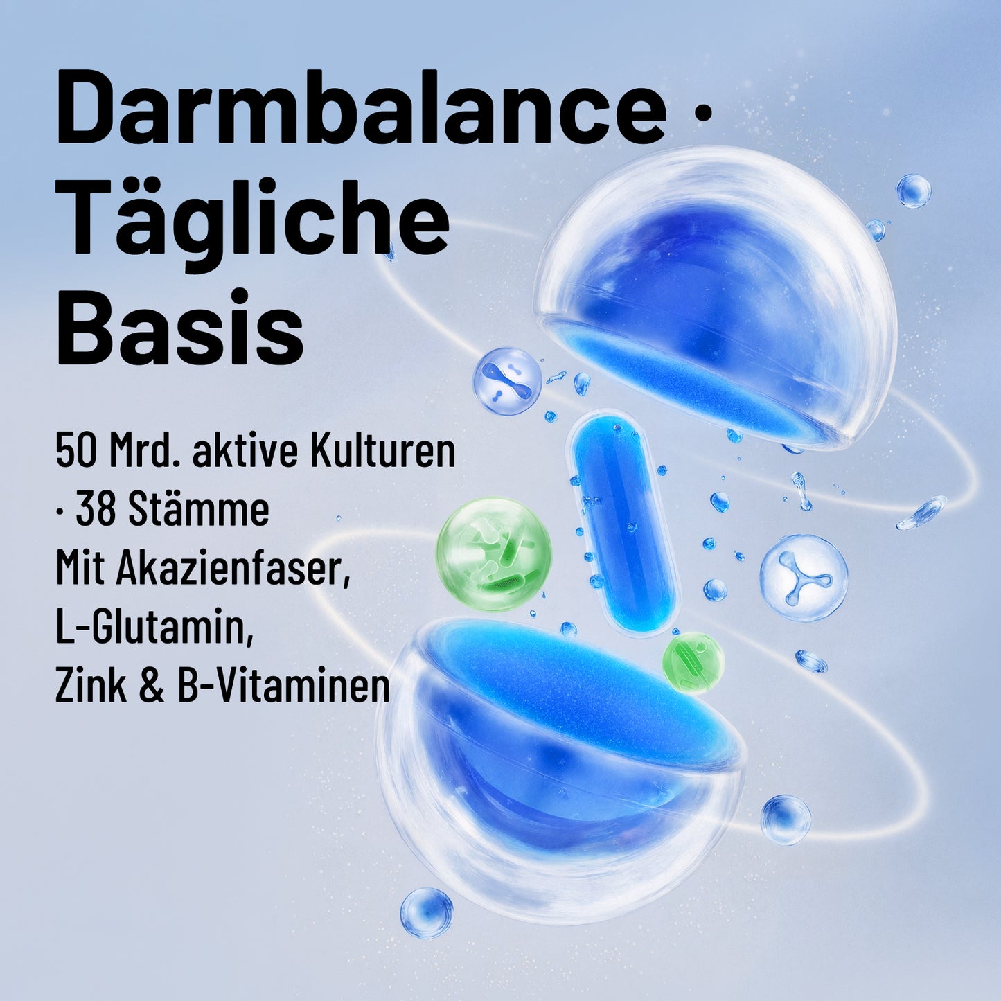 Pro 50Mrd Darmflora 38 Stämme Hochdosierte Komplexformel mit Akazienfaser, L-Glutamin, Zink & B-Vitaminen Hergestellt in Deutschland