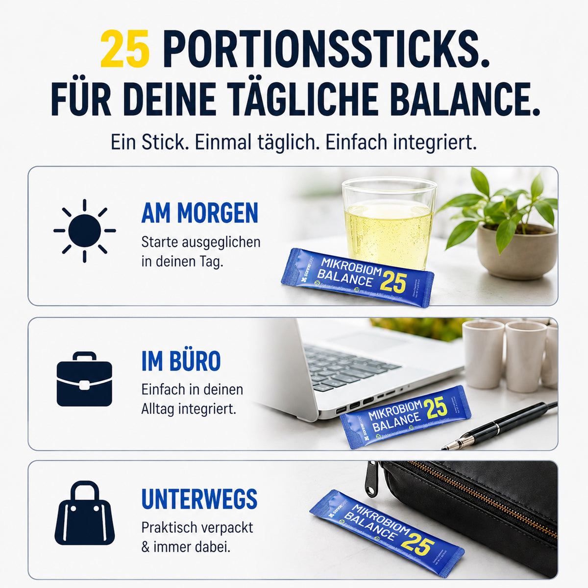 25 Bakterienkulturen + 30 Mrd. KBE – Darmflora Pulver mit Präbiotika, Enzymen, Zink & Biotin – 30 Tagesportionen – Sonnesee Mikrobiom Balance 25