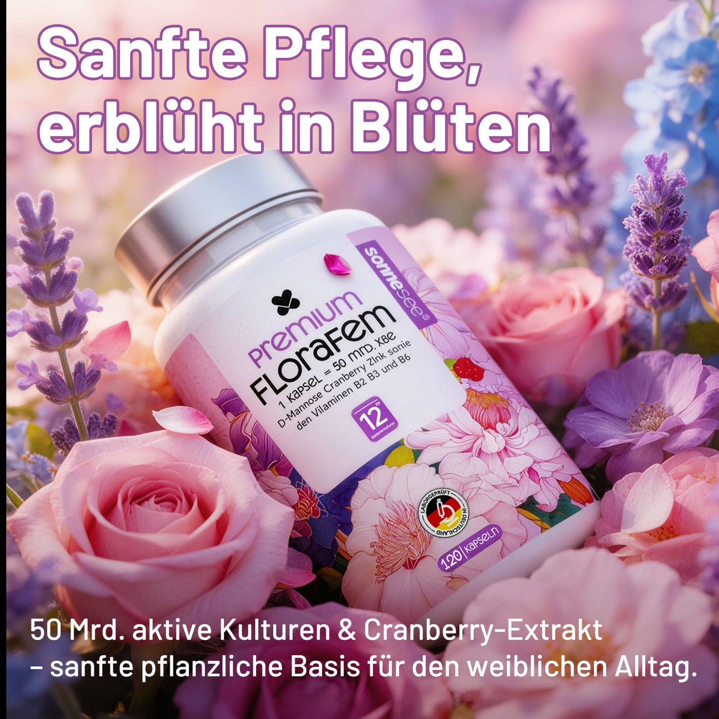 Sonnesee Premium FloraFem Kulturen Komplex 12 Bakterienstämme mit Mit D-Mannose, Cranberry, Zink und Vitaminen