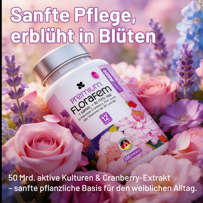 Sonnesee Premium FloraFem Kulturen Komplex 12 Bakterienstämme mit Mit D-Mannose, Cranberry, Zink und Vitaminen