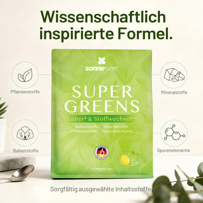 SUPER GREENS für einen bewussten Alltag  Pflanzenstoffe · Ballaststoffe · Leber & Stoffwechsel · Spurenelemente