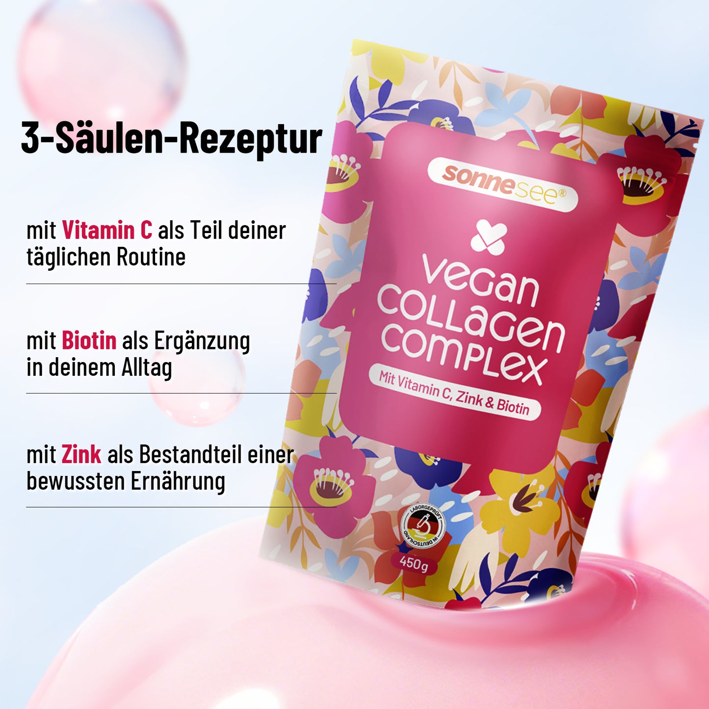 3in1 Beauty Balance Light Pflanz Collagen Peptide, Inulin, Vitamin C, Biotin & Zink – für Haut & Darm – 450 g