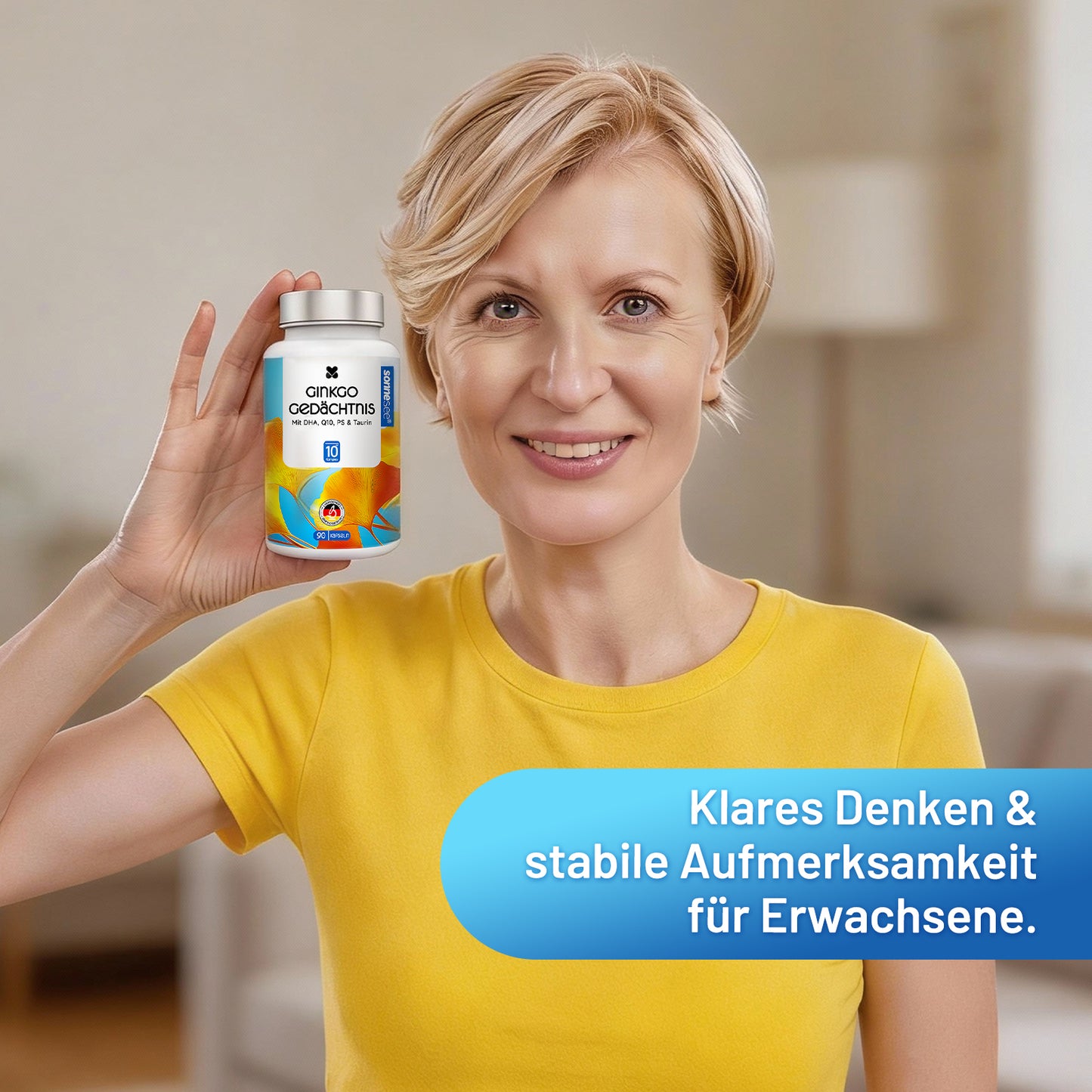 Ginkgo Gedächtnis Kapseln mit DHA, Q10, PS & Taurin, 90 Stück, Nahrungsergänzungsmittel mit Ginkgo-biloba-Extrakt