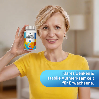 Ginkgo Gedächtnis Kapseln mit DHA, Q10, PS & Taurin, 90 Stück, Nahrungsergänzungsmittel mit Ginkgo-biloba-Extrakt