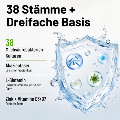 Pro 50Mrd Darmflora 38 Stämme Hochdosierte Komplexformel mit Akazienfaser, L-Glutamin, Zink & B-Vitaminen Hergestellt in Deutschland