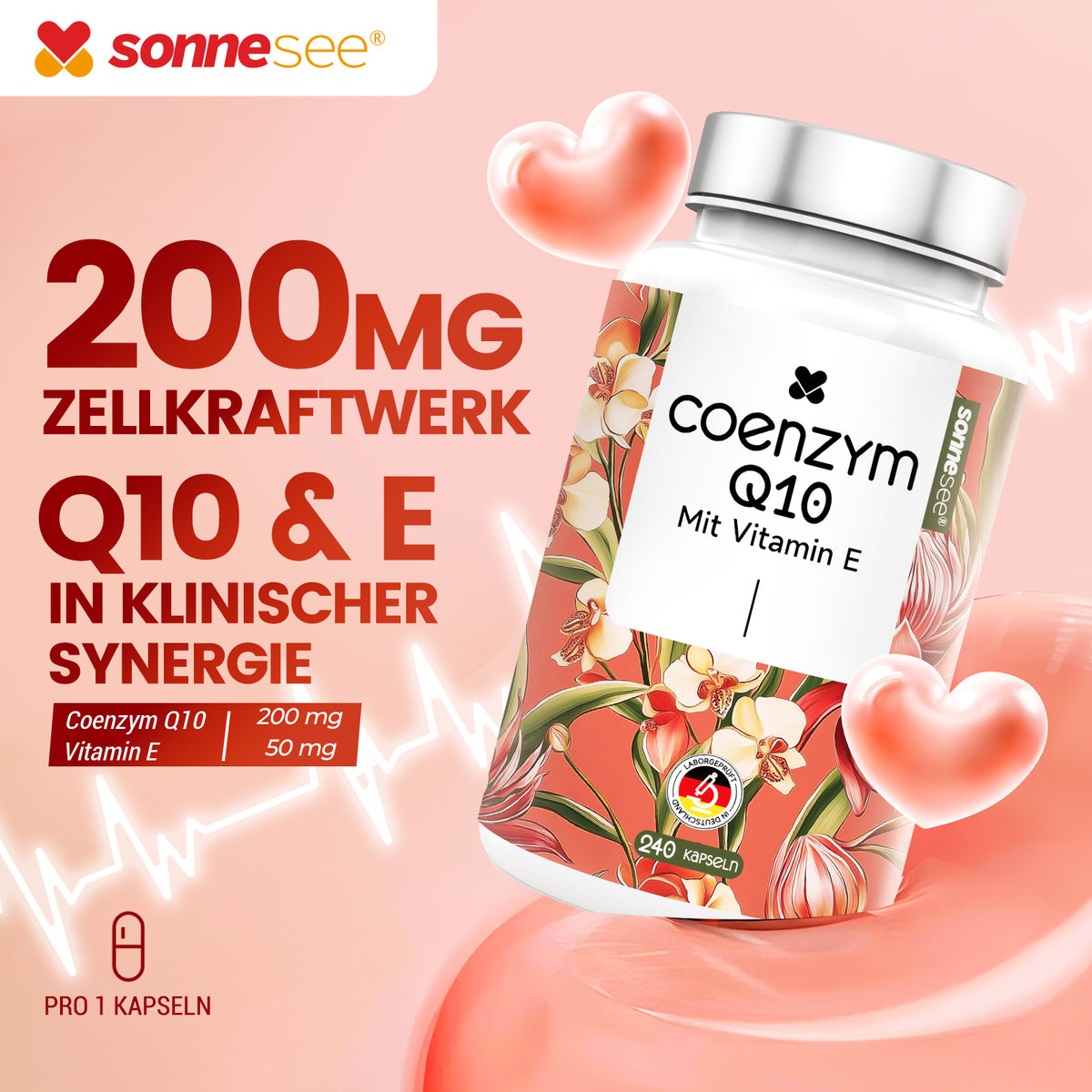 Sonnesee Coenzym Q10 120 Kapseln hochwertiges 4 Monate Vorrat mit Vitamin E 50mg aus pflanzlicher Fermentation Vegan
