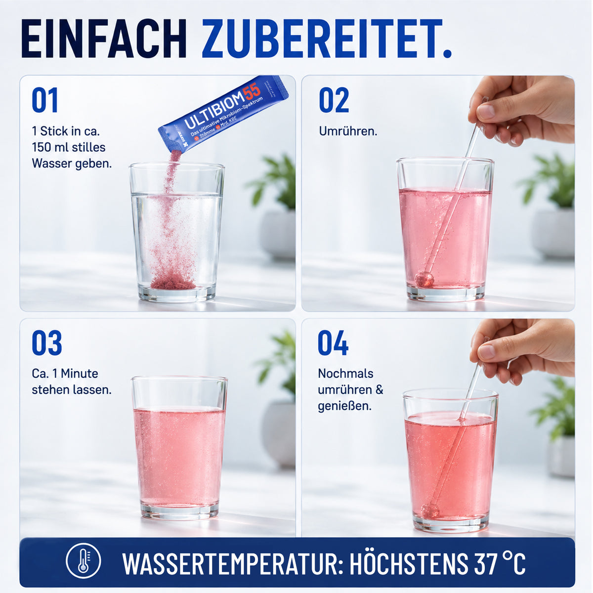 55 Bakterienkulturen 50 Mrd. KBE – Darmflora Komplex mit Inulin, Akazienfaser, FOS, Enzymen, Zink & Biotin – 30 Portionssticks – Sonnesee ULTIBIOM 55