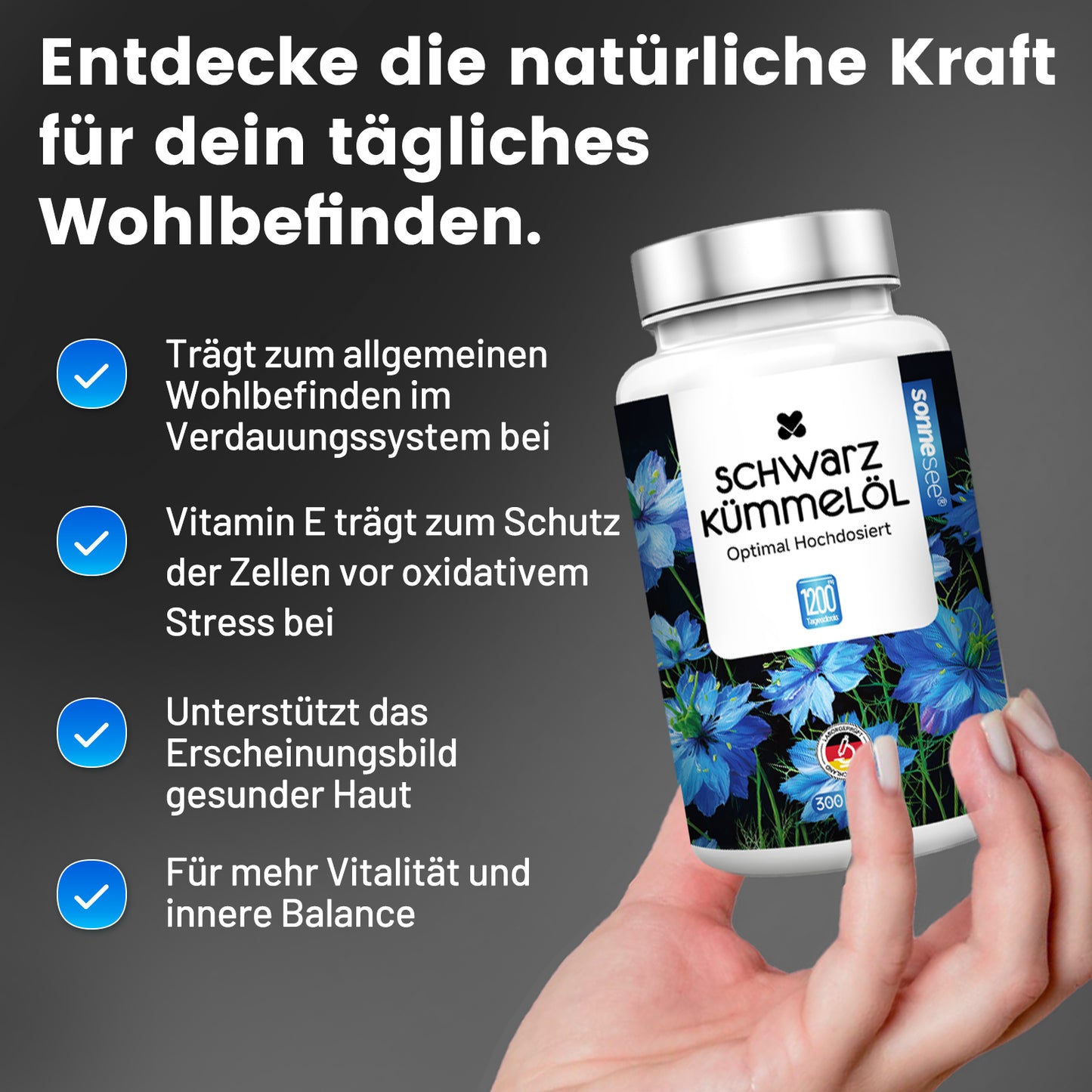 Sonnesee® Schwarzkümmelöl 1200 mg + Vitamin E | 300 Kapseln |