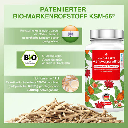Bio Ashwagandha KSM-66 Rosenwurz 5 fach