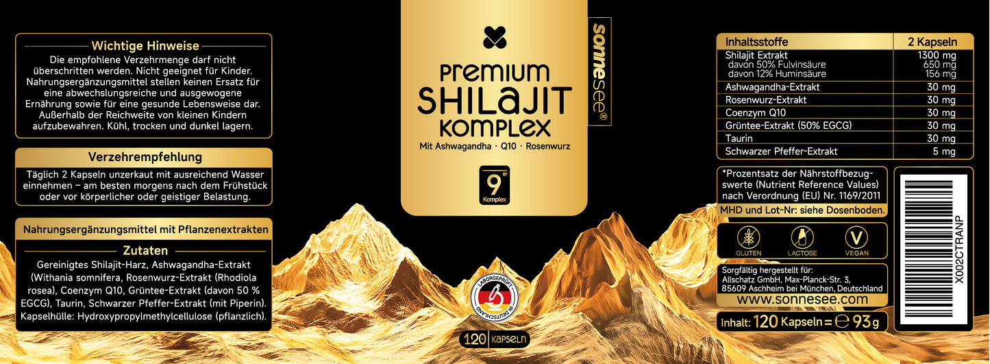 Shilajit Komplex – Rein, Hochdosiert & Laborgeprüft | Mit Ashwagandha, Rhodiola & Q10