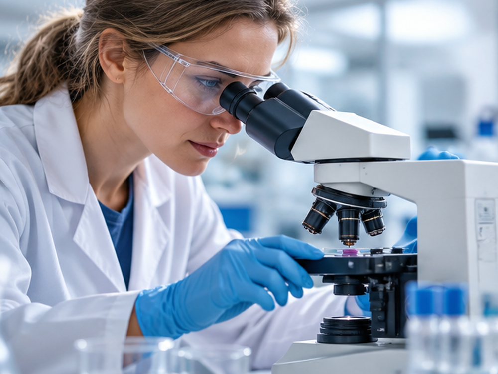 Wissenschaftlerin bei der Untersuchung biologischer Proben