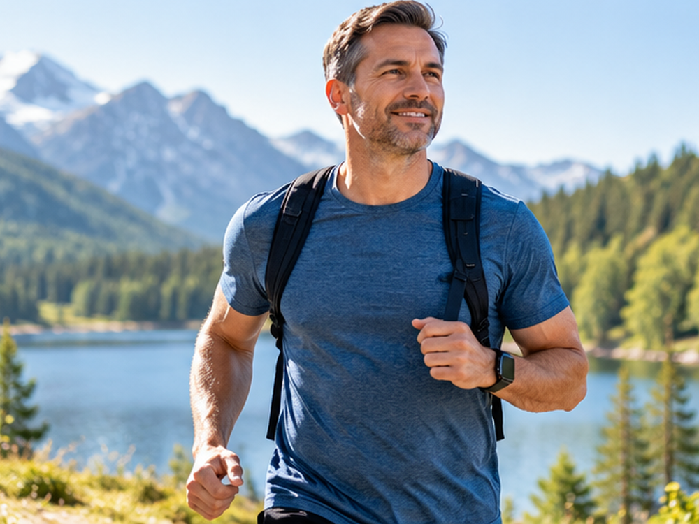 Aktiver Mann beim Wandern in einer Berglandschaft