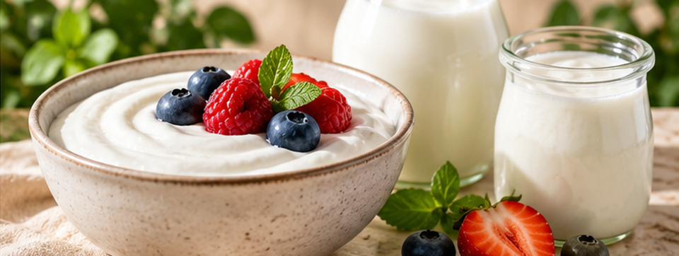 Joghurt und fermentierte Milchprodukte als illustrative Umgebung für Lactobacillus acidophilus