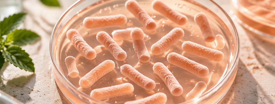 Illustrative mikroskopische Darstellung stäbchenförmiger Limosilactobacillus-reuteri-Bakterien