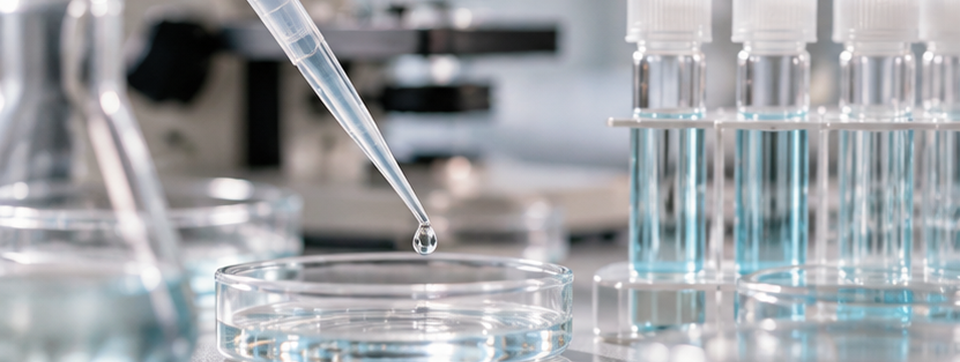 Laboruntersuchung von Bakterienkulturen mit Pipette und Kulturgefäßen