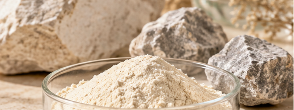 Illustrative Darstellung einer Vitamin-B5-Form mit hellem Pulver und Mineralstruktur